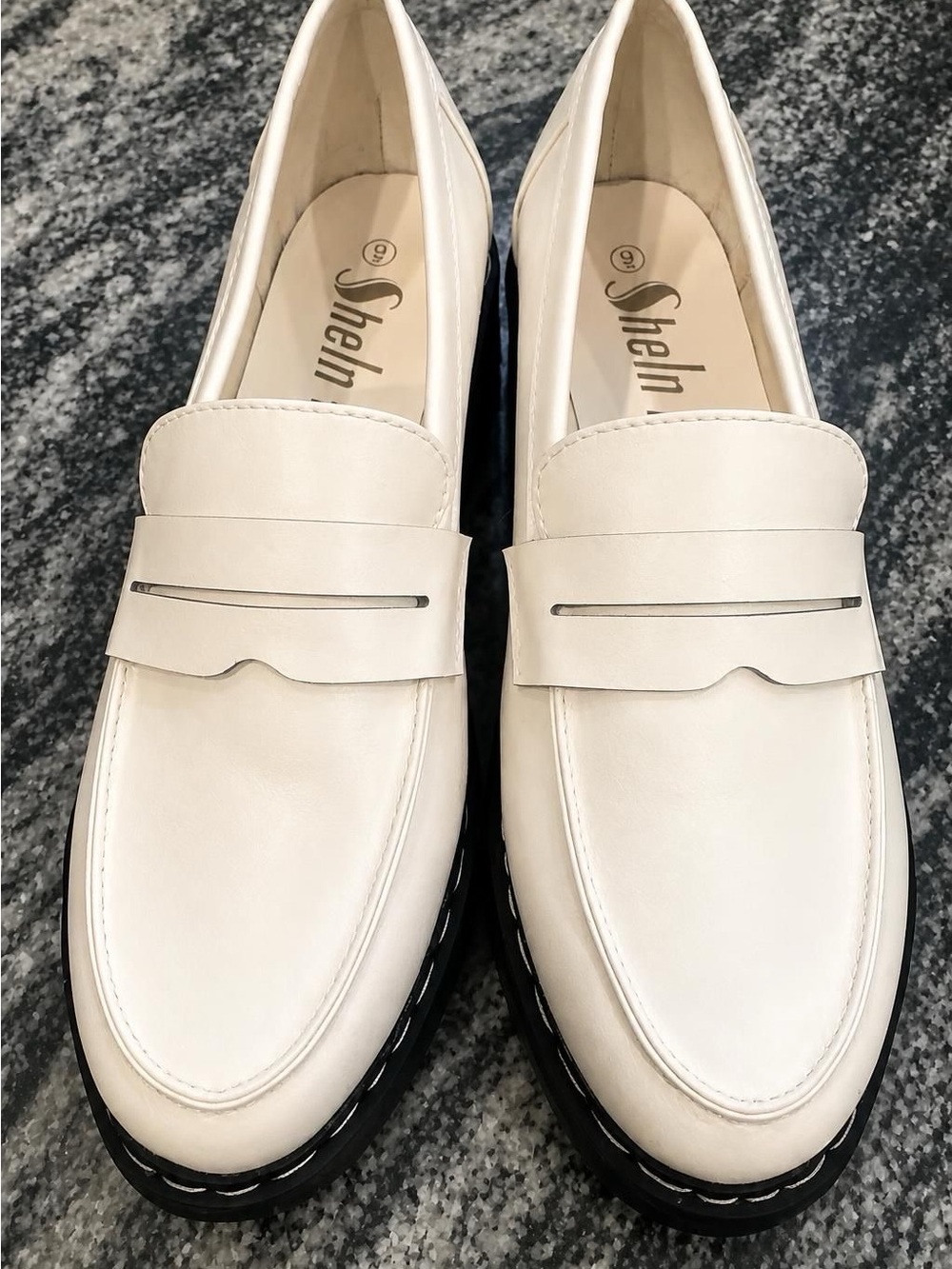 SHEIN Cream Women's Penny Loafers with Black Sole